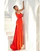 Color:Tangerine - Image 4 - Beaded One Shoulder Sleeveless Beaded Waist Gown