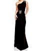 Color:Black - Image 1 - Beaded One Shoulder Sleeveless Beaded Waist Gown