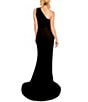 Color:Black - Image 2 - Beaded One Shoulder Sleeveless Beaded Waist Gown