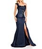 Color:Navy - Image 1 - Beaded One Shoulder Sleeveless Front Slit Mermaid Gown