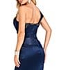 Color:Navy - Image 4 - Beaded One Shoulder Sleeveless Front Slit Mermaid Gown