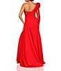 Color:Red - Image 2 - Beaded One Shoulder Beaded Illusion Sleeve Asymmetrical Neck Draped Back Front Slit Mermaid Gown