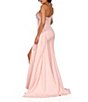 Color:Blush - Image 2 - Beaded One Shoulder Beaded Illusion Sleeve Asymmetrical Neck Draped Back Front Slit Mermaid Gown