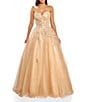 Color:Champagne - Image 1 - Beaded Shimmer Strapless Sleeveless Tulle Ball Gown