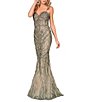 Color:Blush Olive - Image 1 - Beaded Spaghetti Strap Feather Trim Embellished Mermaid Gown