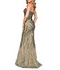 Color:Blush Olive - Image 2 - Beaded Spaghetti Strap Feather Trim Embellished Mermaid Gown