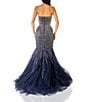 Color:Navy Silver - Image 2 - Beaded Strapless Sleeveless Mesh Deep V-Neck Mermaid Gown