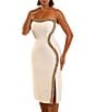 Terani Couture Beaded Trim Strapless Crepe Sheath Knee Length Dress - Image 1
