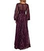 Color:Eggplant - Image 2 - Beaded Tulle V-Neck Long Balloon Sleeve A-Line Gown