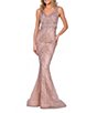 Color:Dusty Lilac - Image 1 - Beaded V-Neck Sleeveless V-Back Mermaid Gown
