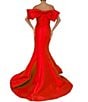 Color:Red - Image 2 - Bow Front Off the Shoulder Sleeveless Mermaid Gown