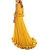 Terani Couture Chiffon Halter Neck Peplum Ruffle Long Gown - Image 2