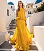 Terani Couture Chiffon Halter Neck Peplum Ruffle Long Gown - Image 3