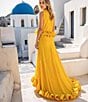 Terani Couture Chiffon Halter Neck Peplum Ruffle Long Gown - Image 4