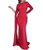 Color:Red - Image 1 - Crepe Crew Neck Long Sleeve Drape Sleeve Gown