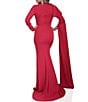 Color:Red - Image 2 - Crepe Crew Neck Long Sleeve Drape Sleeve Gown