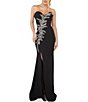 Color:Black - Image 1 - Crepe Strapless Sweetheart Neck Sleeveless Beaded Side Slit Gown