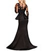 Color:Black - Image 2 - Embroidered Illusion Round Neck Long Sleeve Front Slit Ruffled Mermaid Gown