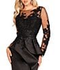 Color:Black - Image 3 - Embroidered Illusion Round Neck Long Sleeve Front Slit Ruffled Mermaid Gown