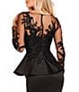 Color:Black - Image 4 - Embroidered Illusion Round Neck Long Sleeve Front Slit Ruffled Mermaid Gown