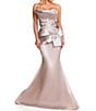 Color:Taupe - Image 1 - Embroidered Mikado Strapless Sleeveless Mermaid Gown