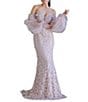 Color:Blush - Image 1 - Embroidered Off-the-Shoulder Long Illusion Sleeve Mermaid Gown