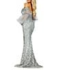 Color:Dark Silver - Image 2 - Embroidered Off-the-Shoulder Long Illusion Sleeve Mermaid Gown