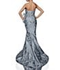 Color:Silver - Image 2 - Feather Beaded Strapless Asymmetrical Neck Mermaid Gown
