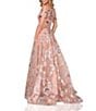 Color:Rose - Image 2 - Floral Embroidered Sequin Tulle Off-the-Shoulder Ballgown