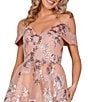 Color:Rose - Image 3 - Floral Embroidered Sequin Tulle Off-the-Shoulder Ballgown