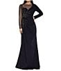 Terani Couture Illusion Neck Beaded Gown, Color:Navy - Image 1