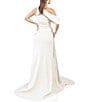 Color:White - Image 2 - Jacquard Asymmetrical One Shoulder Off-the-Shoulder Draped Gown