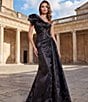 Terani Couture Jacquard Beaded Ruffle One Shoulder Trumpet Gown - Image 3