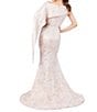 Color:Champagne - Image 2 - Jacquard One Shoulder Cape Back Mermaid Gown
