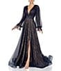 Color:Navy/Nude - Image 1 - Lace V-Neck Long Sleeve Gown