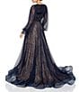 Color:Navy/Nude - Image 2 - Lace V-Neck Long Sleeve Gown