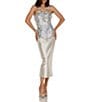 Color:Golden Grey - Image 1 - Metallic 3D Floral Embellished Strapless Midi Dress