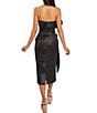 Color:Black - Image 2 - Metallic Strapless Sleeveless Ruffle Bodice Peplum Waist Midi Sheath Dress