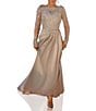 Terani Couture Mikado 3D Flower Beaded Long Illusion Sleeve Dress - Image 1