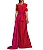Color:Red Fuchsia - Image 1 - Mikado Asymmetrical One Shoulder Short Sleeve Bow Sash Gown