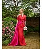 Color:Red Fuchsia - Image 6 - Mikado Asymmetrical One Shoulder Short Sleeve Bow Sash Gown