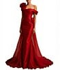 Terani Couture Mikado One Shoulder Rosette Applique Train Gown, Color:Red - Image 1