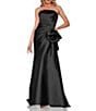Terani Couture Mikado Strapless Side Ruffle A-Line Gown, Color:Black - Image 1