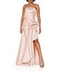 Terani Couture Mikado Strapless Side Ruffle A-Line Gown, Color:Blush - Image 1