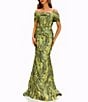 Terani Couture Off Shoulder 1 Strap Jacquard Mermaid Gown - Image 1