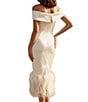 Terani Couture Off Shoulder Sheath Midi Dress With Feather Hem - Image 6