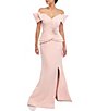 Color:Blush - Image 1 - Off-The-Shoulder Beaded 3D Waist Flower Mermaid Gown