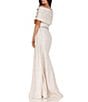 Color:Champagne - Image 2 - Flower Embellished Removable Shawl Strapless Beaded Brocade Thigh High Front Slit Gown