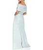Color:Powder Blue - Image 2 - Flower Embellished Removable Shawl Strapless Beaded Brocade Thigh High Front Slit Gown
