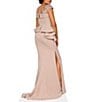 Color:Blush - Image 2 - Off-the-Shoulder Bodice Applique Ruffled Peplum Gown